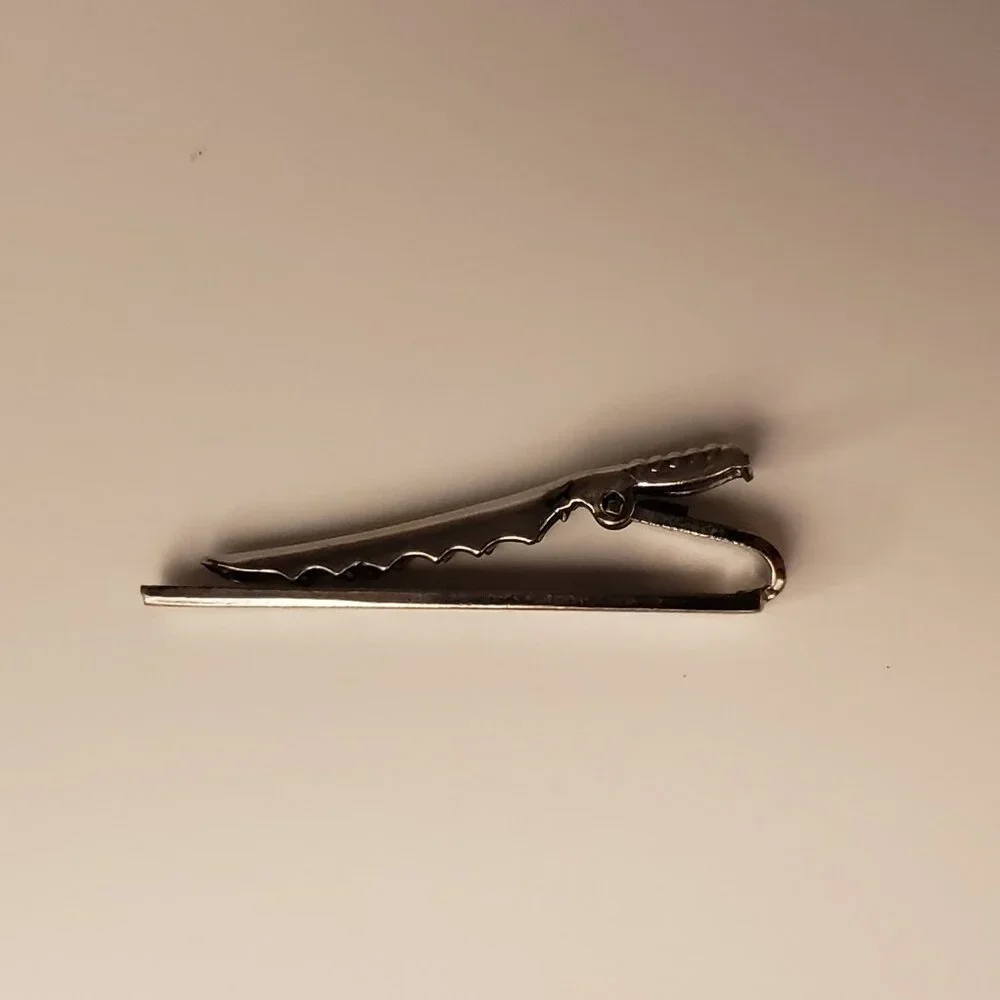 Men's Silvertone Cufflinks Tie Clip Bar Set Brick Wall Masonry Geometric Pattern